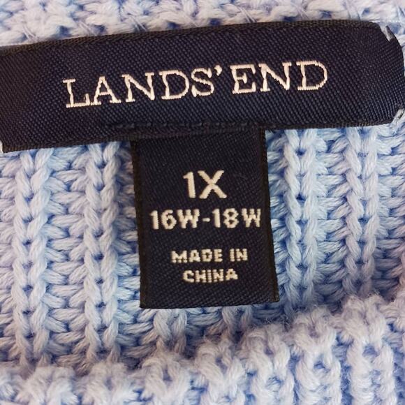 Lands' End SZ 1X Thick Knit Funnel Neck Sweater Sky Blue 100% Cotton - Picture 7 of 8
